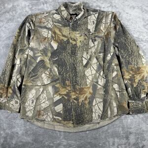 Outfitters Ridge Camo Button Up Shirt Men's L Real Tree Front Pocket Cotton